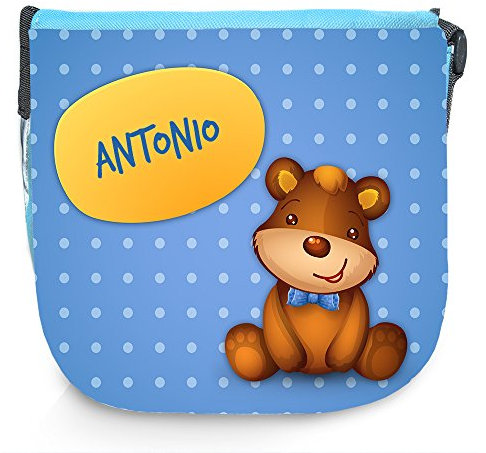 Umhängetasche für Kinder mit Namen Antonio und schönem Motiv mit Bär | Schultertasche für Jungen