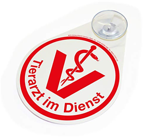 BOI DOKUTECH Tierarzt-Schild 'Tierarzt im Dienst' mit Saugnapf, weiß, Kunststoff, Hinweisschild, Signage, simplistisch