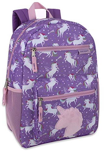 Trail maker 43,2 cm große Kinder-Schulrucksäcke aus Plüsch für Mädchen mit Seitentaschen, gepolsterten Trägern, Plüsch-Einhorn-Liebe, Small, Weich