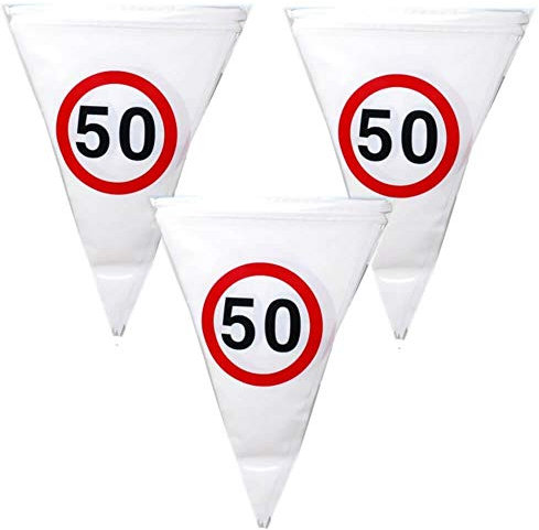 TOP TEN 4 Meter Wimpelgirlande Verkehrsschild 50, 10 Wimpel 19 x 21cm Geburtstag Party