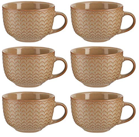 Dibor Set of 6 Large Orange Mugs 400ml Distressed Tea/Coffee/Hot Chocolate Stoneware Coffee Cups Winter Wedding Anniversary Housewarming Christmas Kitchen Gift