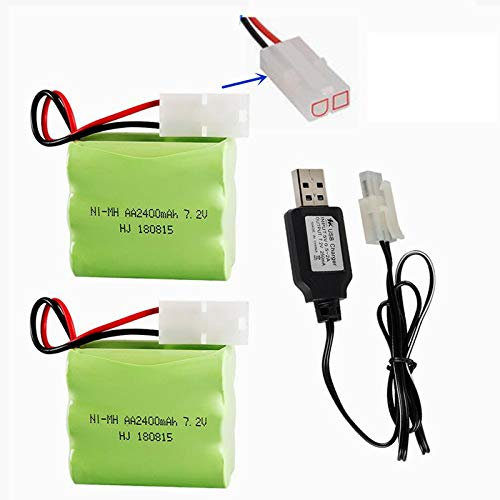 7.2V 2400mAh Rechargeable Ni-MH Battery AA Battery Pack with Standard Tamiya Connector for RC Car RC Truck Household Appliances 2 Pack with USB Charger