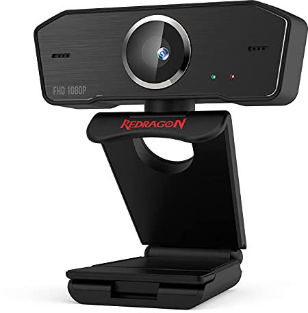 Webcam Redragon GW800 1080P con micrófono Dual Incorporado, rotación de 360 Grados - Cámara Web USB 2.0 con computadora Skype - 30 FPS para cursos en línea, videoconferencia y transmisión
