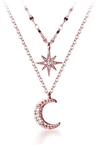 SLUYNZ Collier Ras du Cou en Argent Sterling 925 Chaîne Étoile Lune Collier Ras du Cou pour Femmes Adolescentes Filles Superposition Chaîne Tour de Cou (C-Rose Gold)