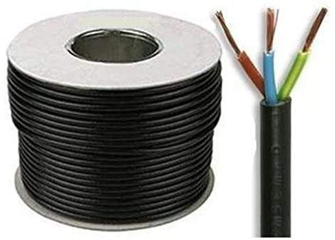 Câble électrique rond en PVC cuivre - 3183Y - 3 fils x 1,5 mm2 - 15 A - Câble flexible en PVC flexible - Résistance à haute température - Noir - 50 m