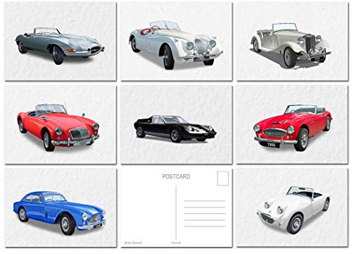 Felicitas Retro-Postkarten-Set – Oldtimer-Set mit 8 Motorbildern A6 – atemberaubende Vektor-moderne Kunst – Deluxe-Autos im alten Stil – cooler Blickfang – umweltfreundlich (ohne Umgebungen) –