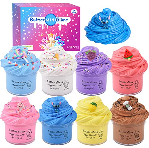 Petyuioyu 8 Pack Fluffy Slime Kit With Butter Slime,Fluffy Soft and Non-Stick,Include Ice Cream Coffee Slime Charms, Stress Relief Toys for Kids, Active Party Gifts, DIY Items