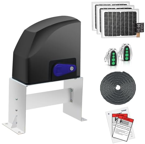 TOPENS DKC500S Solar Sliding Gate Opener Chain Drive Automatic Gate Motor for Heavy Driveway Slide Gates Up to 1300 Pounds, Electric Gate Operator Battery Powered with Solar Panel Remote Control Kit