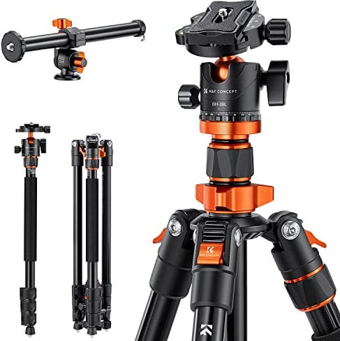 K&F Concept Treppiede per Fotocamera 231cm, Treppiede da Viaggio in Alluminio con Colonna Centrale e Monopiede, 360° Testa a Sfera, Cavalletto Fotografica per Camera DSLR Reflex Sony Nikon Canon