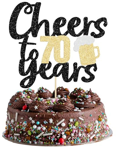 Gyufise 1Pc Cheers to 70 Years Cake Topper 70 Birthday Cake Pick Wedding Anniversary Party Supplies Beer Party Decorations