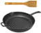 26 cm Grill-Bratpfanne rund mit Ausgießer aus Gusseisen mit abnehmbarem Griff und Pfannenwender Feuerpfanne Grillpfanne Steakpfanne