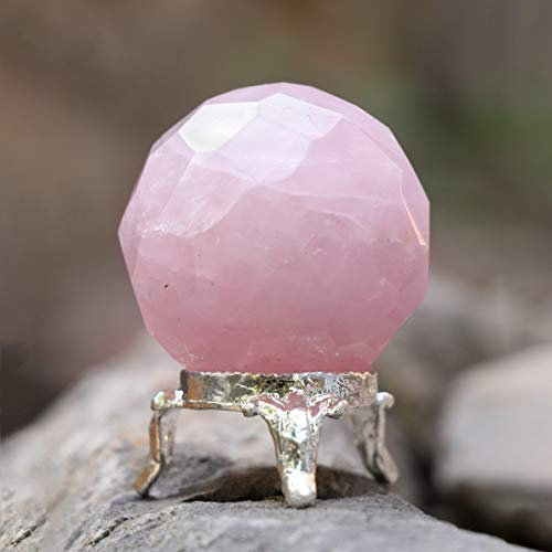 FASHIONZAADI Rozenkwarts Diamant Geslepen Edelsteen Bal Met Standaard Voor Chakra Balancing Feng Shui Handgemaakte Bal Healing Kristal Waarzeggerij Stenen Bol Spirituele Gift & Home Decor Maat 40-50Mm