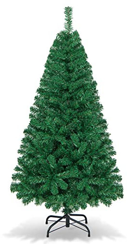 GYMAX Weihnachtsbaum künstlich 150 cm, Christbaum mit 350 dichten PVC-Spitzen, Kunstbaum Tannenbaum mit Metallständer, für Zuhause, Geschäft & Büro, Grün