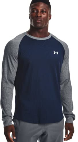 Under Armour Men's UA Waffle Crew Long Sleeve Shirt Top Cotton Blend (Academy Blue 408, Small)