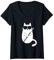 Damen Lustige Katze mit Sonnenbrille Flöte Querflöte Musiker T-Shirt mit V-Ausschnitt