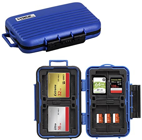 LYNCA Étui pour Carte mémoire SD étanche Antichoc résistant à l'eau pour 8 Cartes SD, 4 Cartes CF et 12 Cartes Micro SD/TF (Bleu)