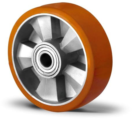 Abrollwerk Schwerlastrollen, Aluminiumfelge, Polyurethan, Durchmesser 125 mm, Schwerlast, Doppelkugellager, dynamische Traglast 400 kg (Einbaurad 125mm, 1)