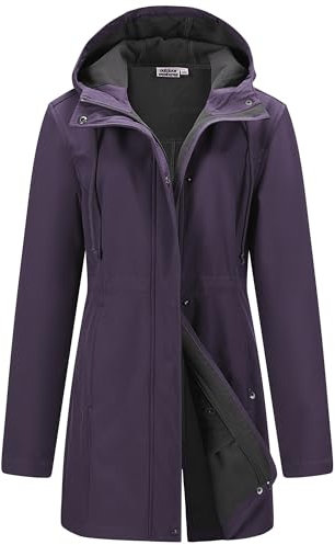 Outdoor Ventures Veste de pluie Softshell pour femme, manteau de pluie fonctionnel, coupe-vent, imperméable, respirante, veste d'extérieur avec capuche pour le printemps, l'automne, l'hiver, violet, L