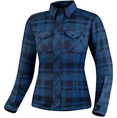SHIMA RENEGADE LADY 2 Motorrad Hemd Damen - Verschleißfest Baumwolle Karierte Motorradjacke Damen mit CE Protektoren, FiberQL - Aramid und Kühlungsschicht, Reißverschluss (Blau, XL)