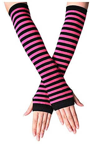 Fingerlose Handschuhe Long Warmer Punk Arm Gothic Handschuhe Warme Lederhandschuhe Damen (Hot Pink, One Size)