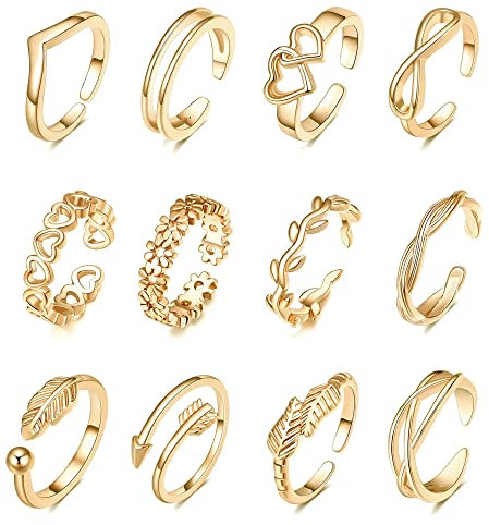 FUNEIA 3 Stück 14K Gold Filled Zehenring für Damen Gold Silber Rosegold 1 mm Dünner Draht Verstellbare Zehenringe Set Hawaiianischer Offener Zehenring Strandfußschmuck für den Sommer (Gold Set 1)