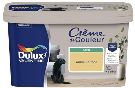 Dulux Valentine Crème de Couleur - Peinture multi-supports intérieure - Satin Jaune Safrané 2,5 L