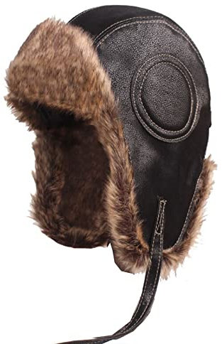 Ruicheng Fliegermützen Herren Winter Fellmütze Winddicht Ohrenschutz Bomber Mütze Warme Kunstleder Trappermütze Männer (Schwarz)