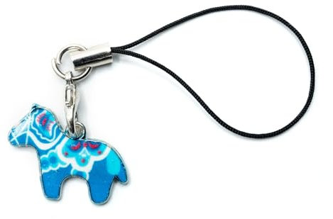 Miniblings Dalapferd Handyanhänger Dalahäst Pferd Weihnachten emailliert blau - Handmade Modeschmuck - Anhänger Handyschmuck Schlüsselanhänger