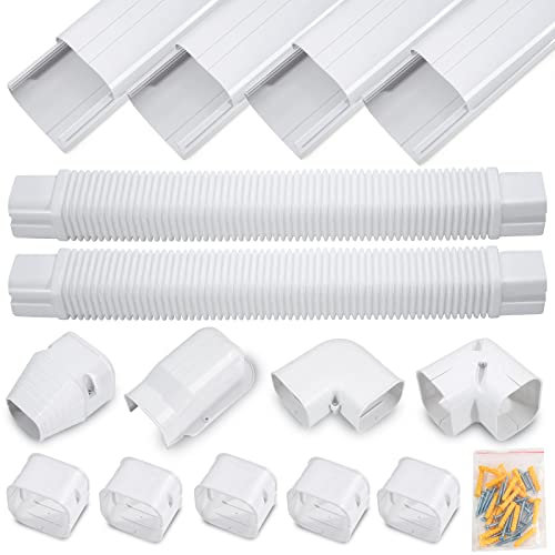 DWALE Mini Split AC Line Set Cover Kit, 3 pulgadas Decorativo Blanco Grado Profesional PVC Kit Proporciona 17 pies Cobertura de Línea para Mini Aire Acondicionado Split Sin Conductos y Bombas de Calor