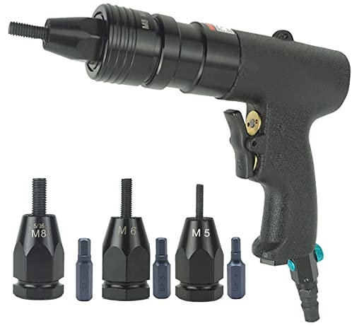 Pneumatic Rivet Nut Gun, Air Riveting Gun Pull Nut Automatic Air Riveter Nut Pull Setter Tool with Self-Locking Head Quick-Change Mandrels for Metal Plate, Industry Riveting,M5 M6 M8
