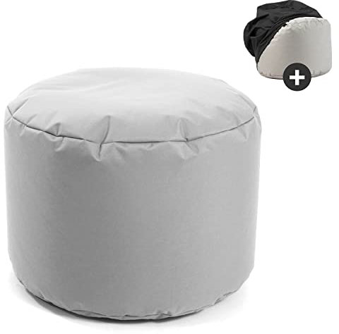 mokebo® Outdoor Pouf o. Hocker 60x40cm in Grau mit schwarzer Schutzhülle 'Der Ruhestifter', Sitzhocker, Fußhocker o. Sitzkissen mit EPS-Perlen Füllung und Cover, wasserabweisender Schutz durch Hülle