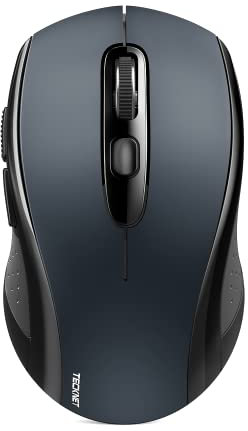 TECKNET Mouse Wireless Bluetooth, 3 Modalità Mouse Bluetooth 5.0 e 3.0 Mouse Ottico Portatile Wireless 2.4G con Ricevitore USB Nano, 2400 DPI per Laptop, MacBook, PC, Windows, Android, Grigio