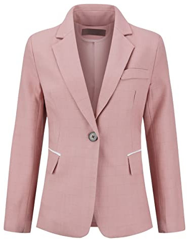 YYNUDA Blazer à Carreaux Femme Costume Un Bouton Slim Veste Poches Revers Cranté Tailleur daffaires décontracté,Rose Clair,XS