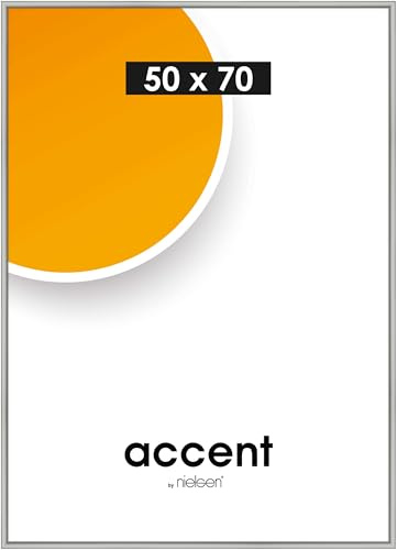 accent by nielsen Bilderrahmen, 50 x 70 cm, Kunststoff, Silber matt, Posterrahmen zum Aufhängen im Hoch- & Querformat, Echtglas, Colorado Uni