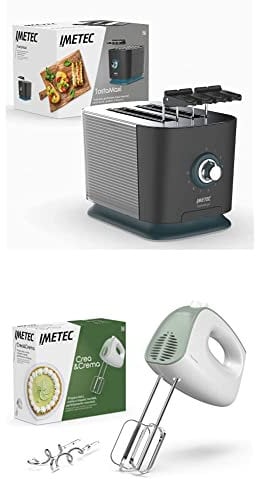 Imetec TostaMaxi Tostapane, 2 Fessure Extralarge e Pinze Apribili per Toast Extrafarciti & Crea&Crema sbattitore elettrico, Fruste extralunghe per impasti dolci e panna montata