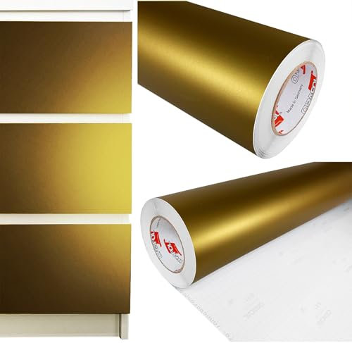 DecoMeister Möbelfolie selbstklebend 100x150 cm | Einfarbig Klebefolie für Möbel | Klebefolie Möbel - einfache Anwendung, ideal für die Renovierung von Küche oder Bad | Möbelfolie | Gold Matt