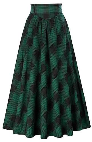 SCARLET DARKNESS Steampunk Damen Piratenkostüm Halloween Karneval Fasching Party Faltenrock Schwarz Grün Plaid XL