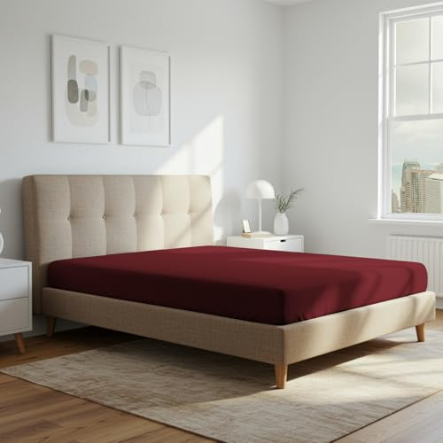 Pizuna Baumwoll-Spannbettlaken mit Fadenzahl 800 Rio-Rot 150x200, 100% langstapeliges Baumwoll-Spannbettlaken, Mako-Satin-Gewebe-Bettlaken ideal für Matratzengrößen 135x200, 140x200 & 145x200cm
