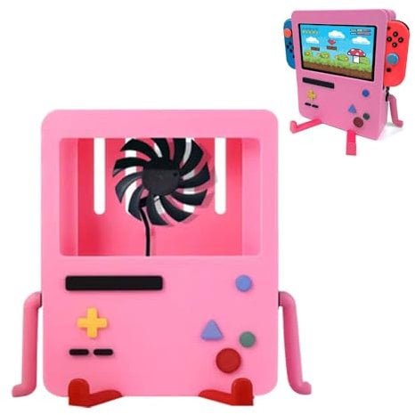 Cartoon Cute Games Protective Hard Cover Case for Switch Console Controlle Game Console Cover Protective Shell for Switch Portable Video Game Stand Holder Accessory (Cooling Fan Pink)