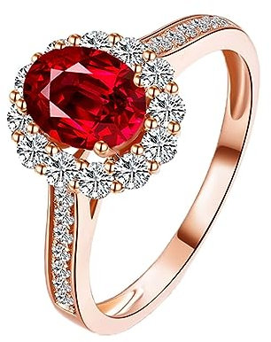 AMDXD Trauringe Lab Created Rubin, Verlobungsring Hochzeitsring 18 Karat Gelbgold Klassiker Zart Ring Ovalschliff Rot, Diamantring, Gr.63 (20.1), Echter Schmuck