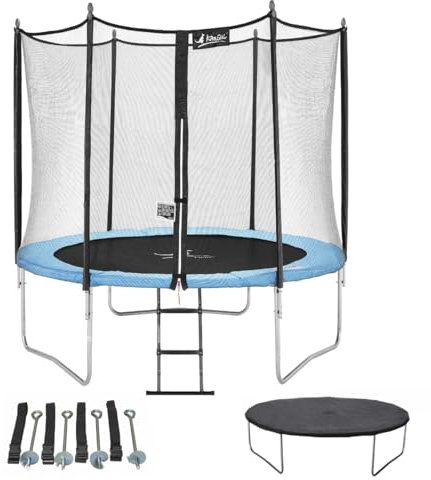 Kangui - Trampoline de Jardin 250 cm + Filet de sécurité + échelle + bâche de Protection + kit d'ancrage | Normes EU | Montage Facile