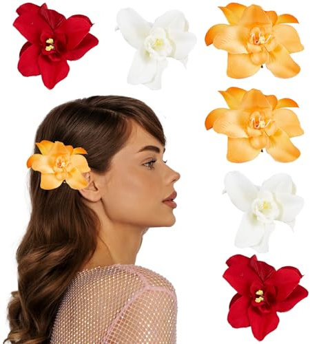 NICENEEDED 6 fermaglio per Capelli con Fiore Tropicale Artificiale, Mollette per Capelli Floreali di Ibisco Hawaiano Bohémien, Spille per Gioielli Floreali per Capelli Da Sposa per Donne e Ragazze