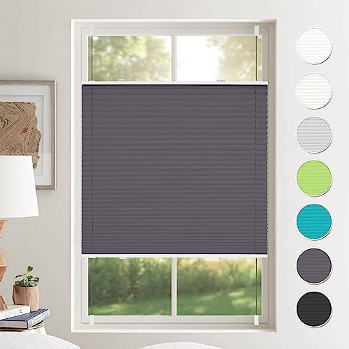 Plissee ohne Bohren Plissees Klemmfix Anthrazit 60x160cm(BxH) Jalousie Plisseerollo Blickdicht Fensterrollo innen ohne Bohren Sichtschutz & Sonnenschutz Rollos für Fenster ohne Bohren