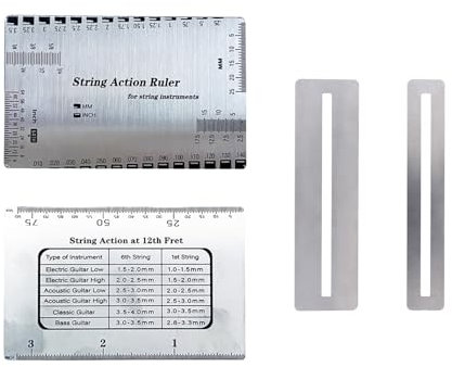 Guitar String Gauge,Stainless Steel Double Sided String Action Ruler with Guitar Fingerboard Guards for Electric, Acoustic, Bass, Classical Guitars