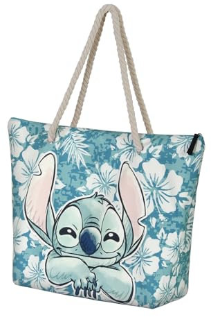 Disney-Bolsa de Playa Soleil, 52 x 37 cm, Azul Stitch