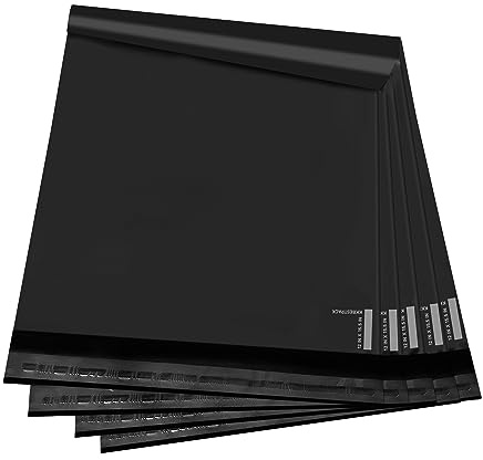 KKBESTPACK 200 große Versandtaschen aus Polymaterial, 25,4 x 33 cm, für kleine Unternehmen, selbstverschließende Versandtaschen, Schwarz