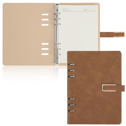 Skycase A5 Ringbuchordner aus PU-Leder, 6-Ring-Mechanik, inkl. A5 Füllpapier, Braun – Praktischer Planer, Notizbuch & Ordner für Schule, Studium & Büro