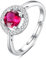 INFUSEU Geburtsstein Ring, 925 Sterling Silber Geburtsstein Rubin Ringe für Damen Oktober Personalisierbar Verstellbar Offene Bänder Zirkonia Ringe Geschenke für Frauen Mädchen