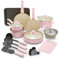 GreenLife Soft Grip Healthy Ceramic Nonstick 18 Piece Kitchen Cookware Pots and Frying Sauce Saute Pans Set, PFAS-Free with Kitchen Utensils and Lid, Dishwasher Safe, Soft Pink