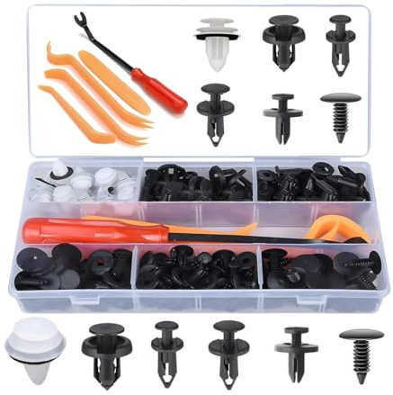 JNNJ 155 Pièces Boîte De Clips De Garniture De Voiture, Clips Pare-Chocs à Expansion En Plastique, 6 Types Clips Fixation Panneau Porte Pour Voiture, Attaches Carrosserie Avec 5 Outils Démontage
